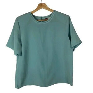 JM Collection Light Blue Short Sleeve Blouse M